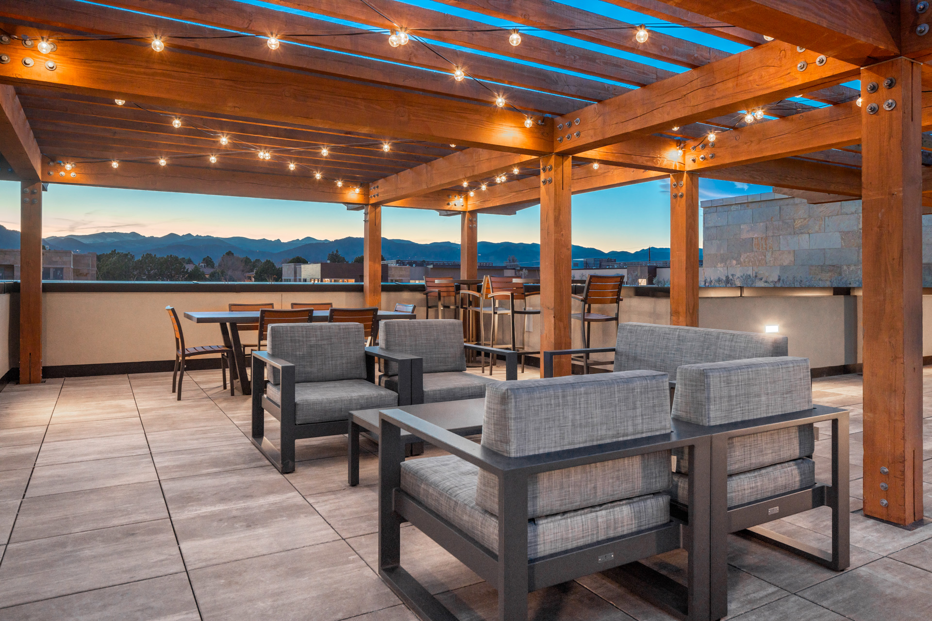 Parc Mosaic Apartments - Boulder, CO - Patio and View of Mountains